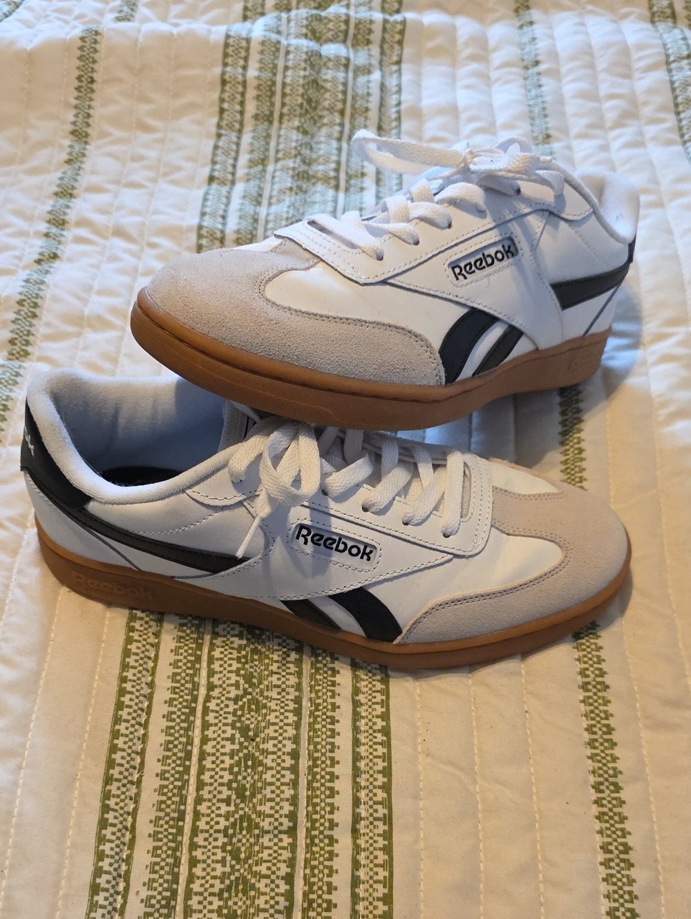 Reebok Women’s White and Black Retro Trainer Sneakers with Gum Sole